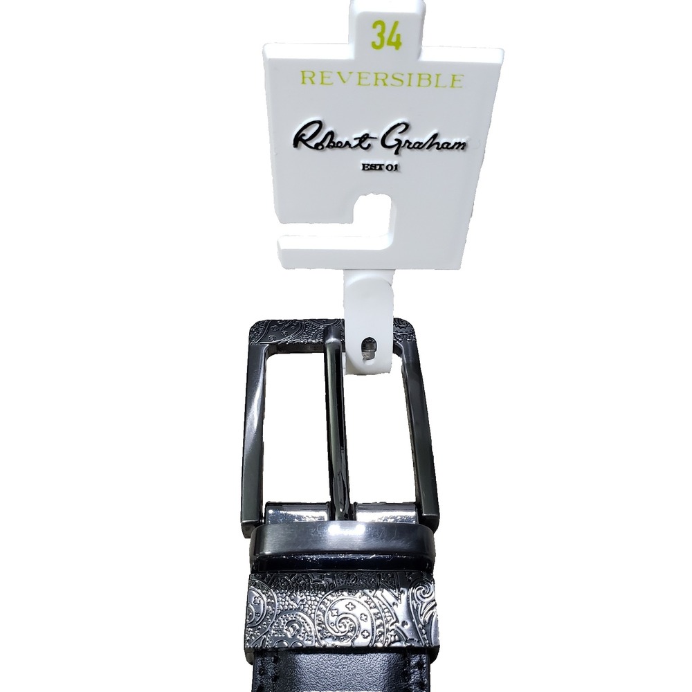 NEW‎ ROBERT GRAHAM Belt 34 Barolo Leather Reversible Paisley Buckle Black/Brown